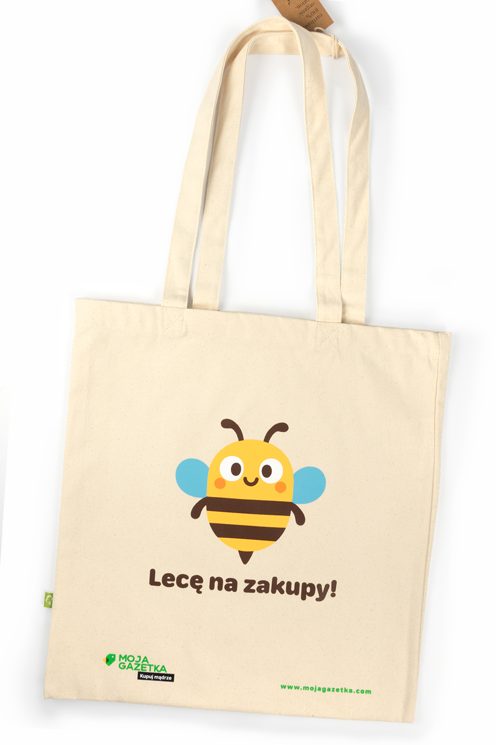 Płócienna torba reklamowa z pszczołą nadrukowaną sitodrukiem